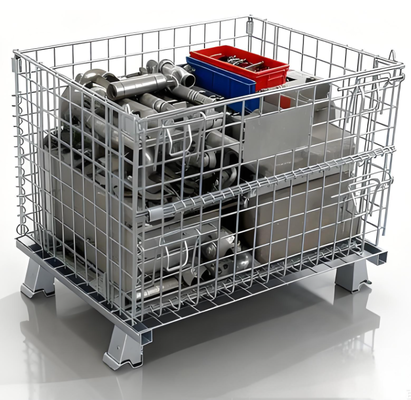 Galvanized Folding Lockable Wire Mesh Container Storage Cage for Warehouse