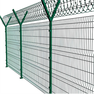 Galvanis PVC Lapisan 6FT Tinggi 3D melengkung V Mesh Pagar Keamanan Panel RAL6005 Hijau 50x200mm Lubang Anti Climb System